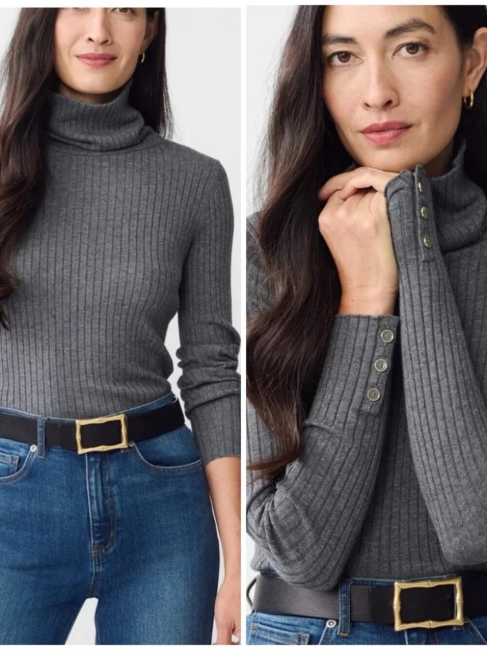 J. MCLAUGHLIN Arlette Ribbed Turtleneck Sweater in Dark Gray Heather Y2K SZ M